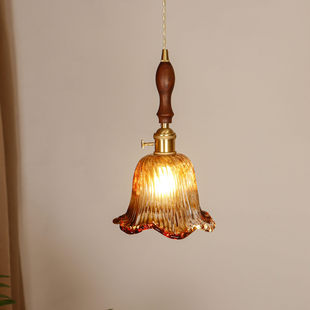 吊灯 复古风格 复古木质玻璃吊灯餐厅设计师款 手摇绳纹暖光灯具美式