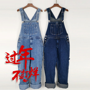新款 厚长裤 牛仔背带裤 阔腿嘻哈BF风网红同款 情侣宽松大码 2020四季