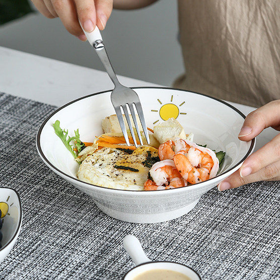 Japanese style black line ceramic large household creative noodle soup bowl