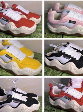 檀健次同款小众厚底面包帆布鞋情侣男女同款休闲鞋内增高波浪板鞋