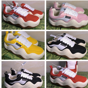 檀健次同款小众厚底面包帆布鞋情侣男女同款休闲鞋内增高波浪板鞋