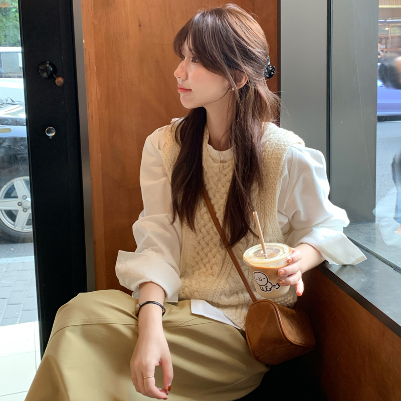 Berry 喜你而欢大庞定制 复古花纹粗棒针毛衣马甲女圆领针织上衣