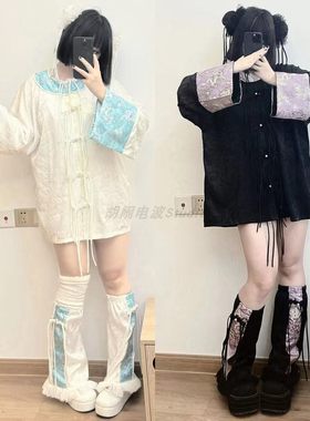 胡闹電波宽松新中式盘扣萌袖色丁