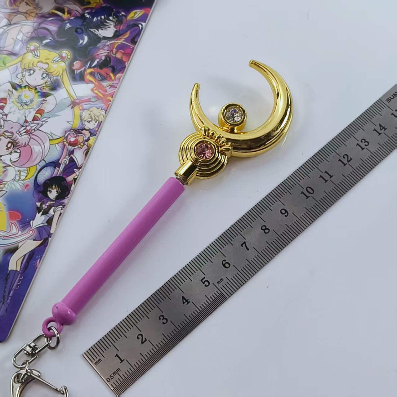 美少女战士月亮金属魔法杖宝石钥匙扣挂件动漫周边玩具伸缩变身器