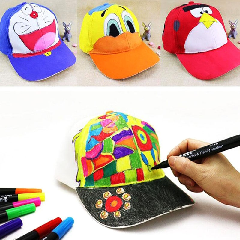 白色纯棉绘画帽子鸭舌帽 空白手绘涂鸦儿童diy创意美术亲子棒球帽