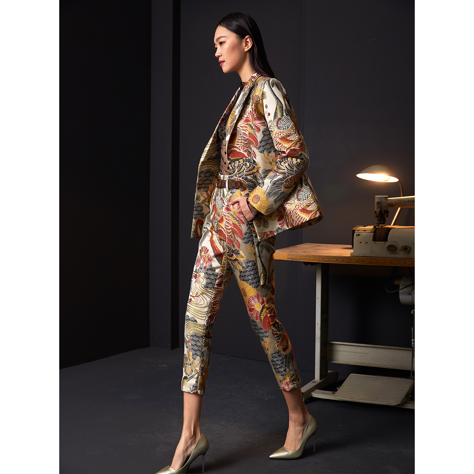 扶郎修身原创女装仙鹤提花