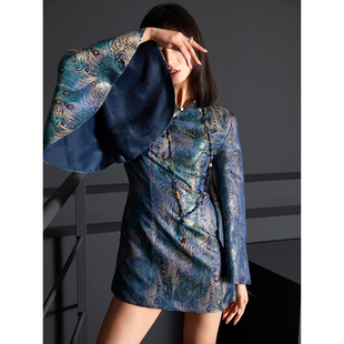 扶郎2024原创新品 独立设计师 妩媚改良日式风格年轻款孔雀旗袍裙