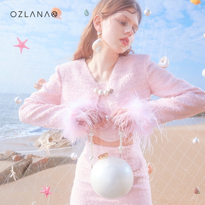 OZLANA粉色坎肩毛绒西装吊带套装裙气质减龄2023年新款穿搭一整套