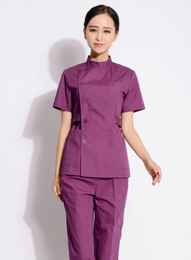 男女牙科口腔科医生服护士服急救服长短袖紫色偏襟立领套装工作服