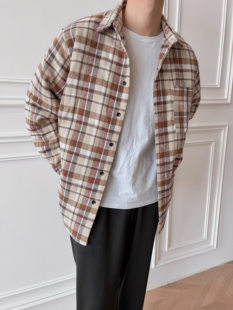 衬衣棉服 休闲简约宽松廓形卡其色夹棉格子衬衫 AaNn normcore
