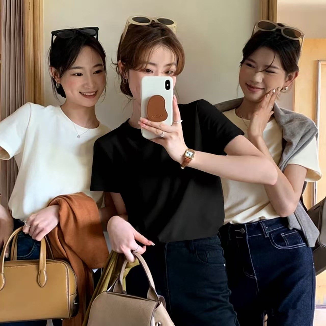 92%棉正肩圆领短袖t恤女
