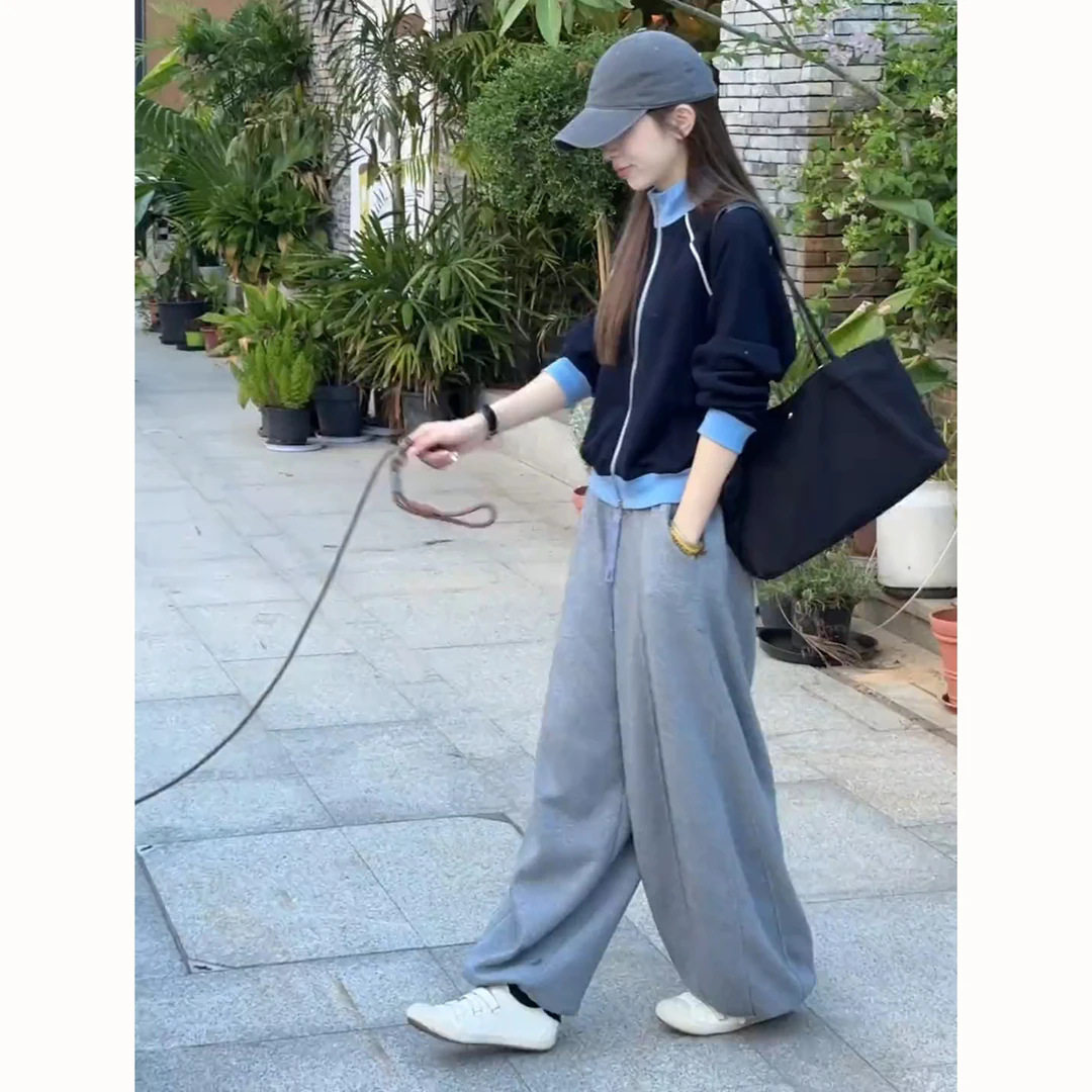 单件/韩系休闲穿搭女2026秋冬季新款气质百搭立领上衣高腰阔腿裤