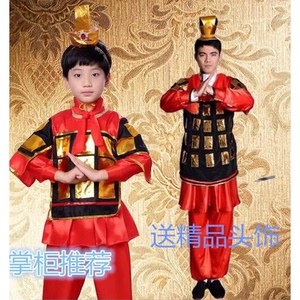 儿童古代士兵服装男童女孩花木兰演出服古装盔甲戏曲将军表演服装