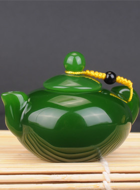 玉器玉器新疆和田玉碧玉手壶把件菠菜绿碧玉壶手玩件水酒
