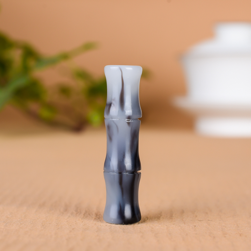 玉器青花玉石节节高玉坠 和田玉竹节吊坠竹竿挂件竹子项链男女