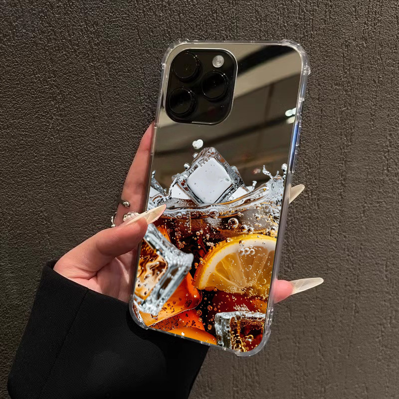 夏天柠檬快乐水适用iPhone16promax苹果13手机壳OPPOReno14三星S25华为Mate70镜面荣耀200小米15可乐VIVOX200
