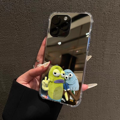 公仔酷酷鱼镜面手机壳适用华为P90pro max可爱Mate60比奇堡苹果17丑鱼OPPOReno15VIVOS20小米14三星S25情侣款