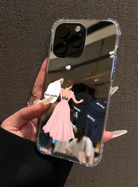 公主扔垃圾镜面手机壳适用iPhone17pro max镜面苹果16pro13OPPOReno14补妆镜子三星S25成熟华为P80VIVO小米15