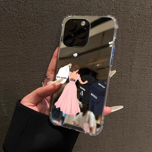 公主扔垃圾镜面手机壳适用iPhone17pro max镜面苹果16pro13OPPOReno14补妆镜子三星S25成熟华为P80VIVO小米15