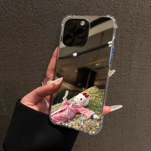 暴富公主小猫镜面手机壳适用iPhone17promax荣耀300华为Mate70发财14富婆红米K80黄金万两小米15OPPOVIVOS20