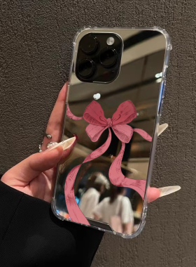 仙女蝴蝶结镜面适用iPhone17promax苹果16辣妹手机壳华为Mate70荣耀200小米15丝带OPPOReno13补妆镜子VIVOX90