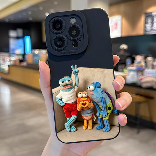 公仔比奇堡丑鱼镜面手机壳适用华为P80荣耀30Mate60酷酷苹果17proOPPOReno15情侣VIVOS20小米14三星S25可爱