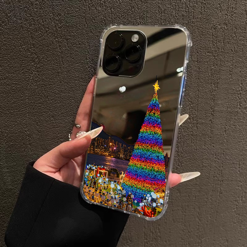 星光大道圣诞树手机壳适用iPhone17promax镜面苹果16晚霞13OPPOReno14镜子日落三星S25华为P80高级VIVO小米15