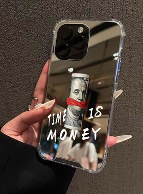 时间就是金钱镜面手机壳适用苹果iPhone16promax荣耀90华为Mate70美元小米1514暴富OPPO情侣款VIVOS20三星S25