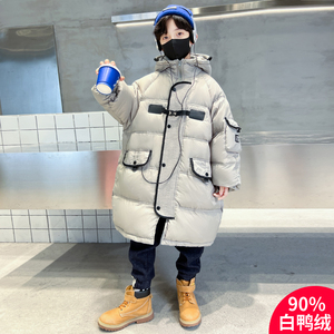 儿童装男童冬装中长款保暖羽绒服2023新款中大童男孩冬季洋帅气潮