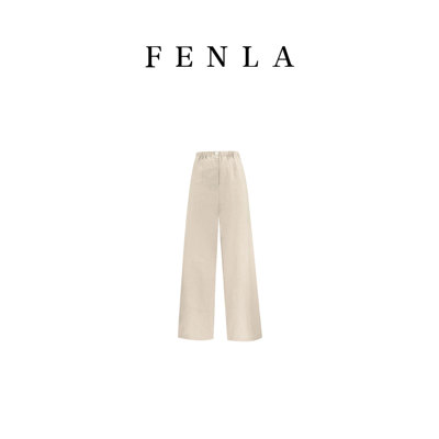 麻料高腰垂感显瘦松紧腰直筒裤子