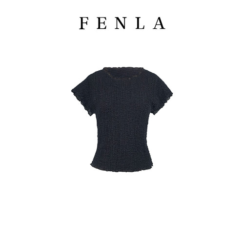 简约百搭泡泡纱短袖圆领T恤上衣