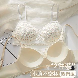 无钢圈大学高中生少女文胸罩 碎花三角杯内衣女小胸聚拢夏天超薄款
