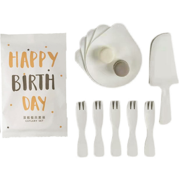 蛋糕餐具套装白色水滴餐盘生日蛋糕一次性塑料刀叉组合5盘5叉1刀