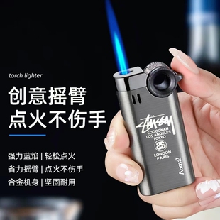 新款潮牌斯图西金属直冲防风打火机可充气耐用个性小摇臂点烟器男