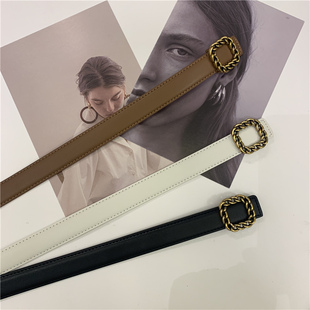 简约牛皮腰带配牛仔裤裤带西装外套配饰小香风ins编织扣真皮皮带