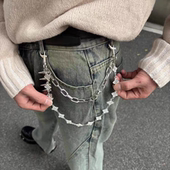 原创美式 四叶草链条挂饰 高级感cleanfit双层金属腰链配饰牛仔西裤