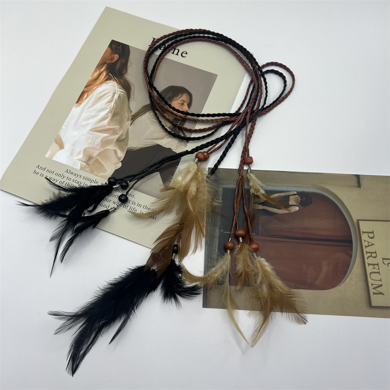 羽毛腰带流苏配饰波西米亚风