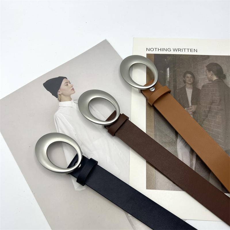 哑光银椭圆扣简约腰带pu皮质皮带