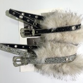 y2k水钻毛毛腰带亮闪闪女朋克辣妹皮带个性 铆钉重工金属扣腰封潮