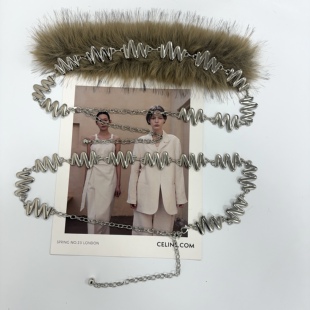 腰封 饰复古腰链秋冬皮草配饰时尚 个性 毛毛腰带女金属装