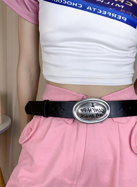 小众设计做旧金属扣字母圆扣皮带腰带区区欧阳同款裤带朋克辣妹风