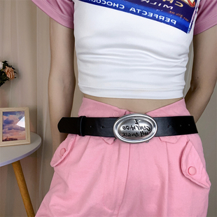 小众设计做旧金属扣字母圆扣皮带腰带区区欧阳同款裤带朋克辣妹风