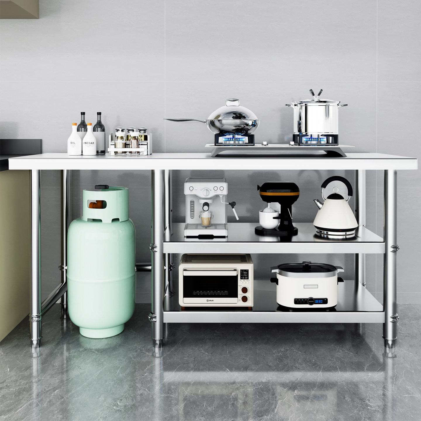 不锈钢工作台厨房煤气罐灶台架家商用燃气灶架饭店切菜案板操作台