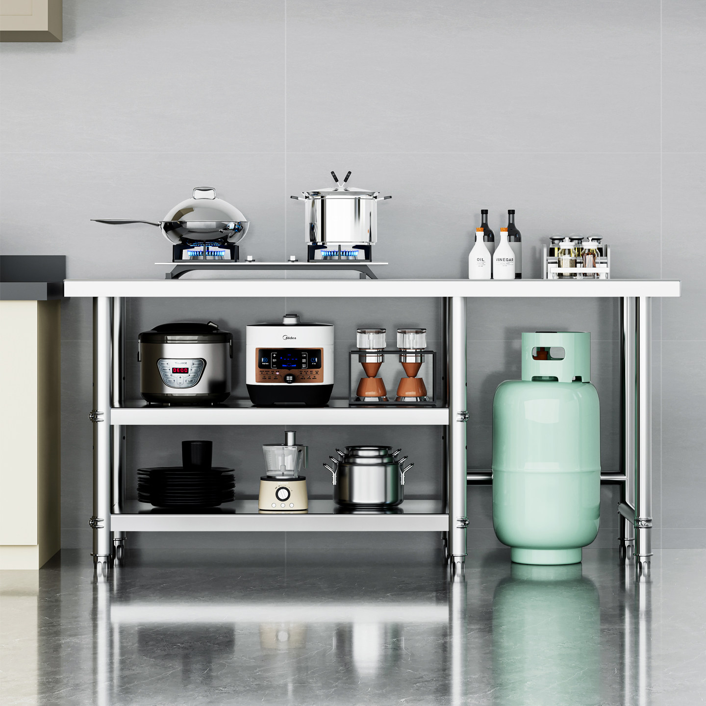 不锈钢工作台厨房煤气罐灶台架置物架切菜操作收纳整理储物架