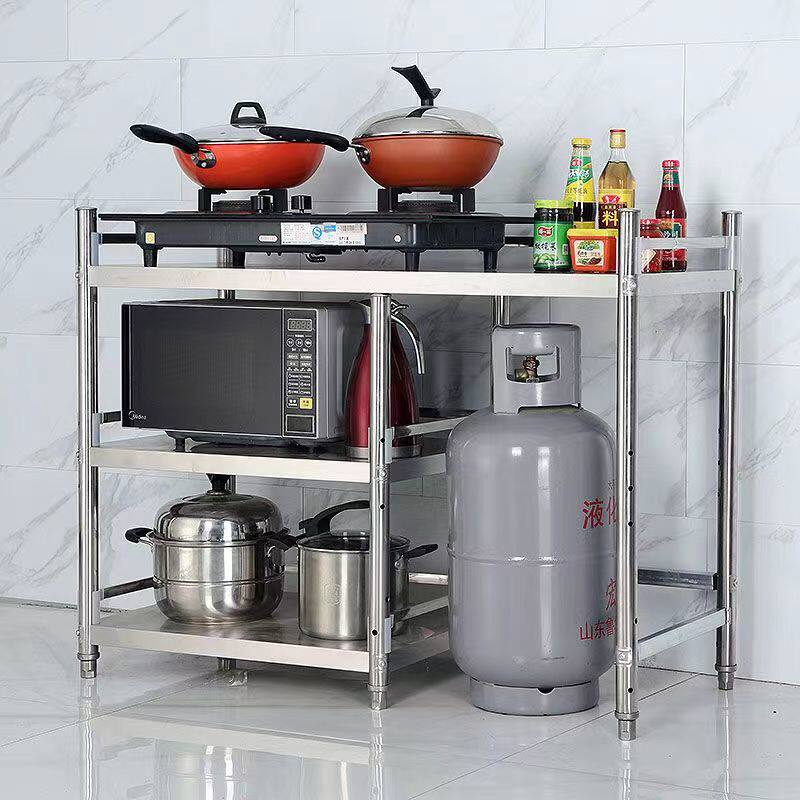 不锈钢厨房围栏架液化气架子落地式收纳置物架燃气煤气罐灶台架