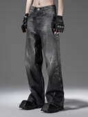 TEAMGEEK 重磅刷蜡水洗做旧黑宽松阔腿直筒先锋牛仔裤 2023SS