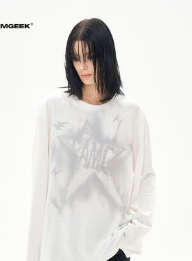 TEAMGEEK 24FW Speedstar 竹节棉纯色复古星星宽松长袖慵懒T恤秋