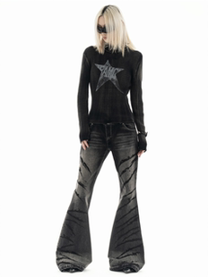 修身 TEAMGEEK 打底针织衫 复古水洗做旧星星印花长袖 毛衣女 2023FW