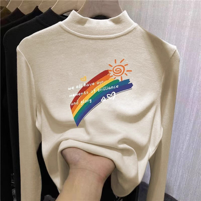 小女孩德绒长袖打底衫秋冬新款半高领中大儿童T恤舒适女宝宝上衣