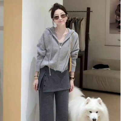 新款裤子2025毛呢加绒通勤风可拆卸屁帘假两件休闲裤垂感